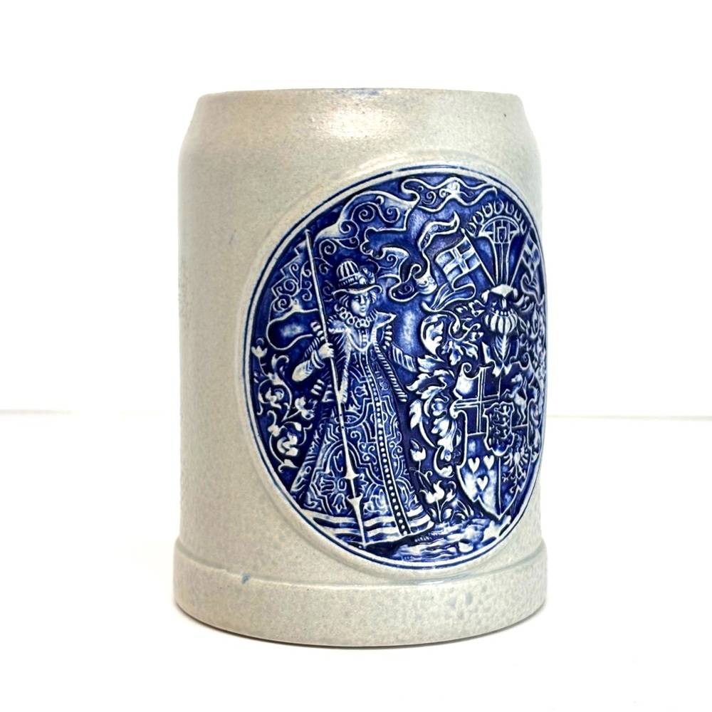 GERZ W. Germany‎ Vintage 16oz Stoneware Cobalt Blue Embossed Ceramic Beer Stein